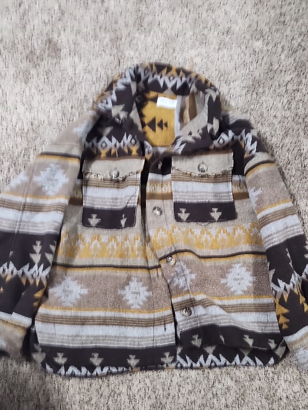 Southwestern Pattern Hooded Jacket in Brown and Mustard